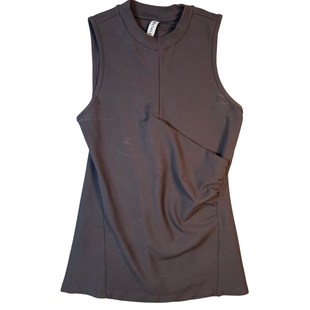 Athleta Womens Gray Ribbed Asymmetrical Wrap Sleeveless Mock Neck Tank Top S